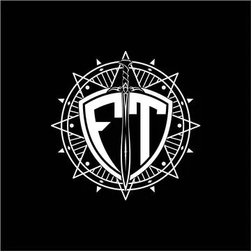 Monogram initial letter FT with shield decorated with star ornament Stock Illustration