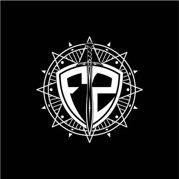 Monogram initial letter FZ with shield decorated with star ornament Stock Illustration