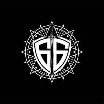 Monogram initial letter GG with shield decorated with star ornament Stock Illustration