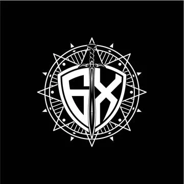 Monogram initial letter GX with shield decorated with star ornament Illustrazione stock