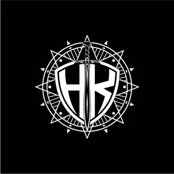 Monogram initial letter HK with shield decorated with star ornament Stock-Illustration