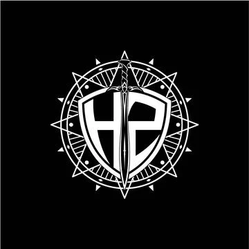 Monogram initial letter HZ with shield decorated with star ornament Illustrazione stock