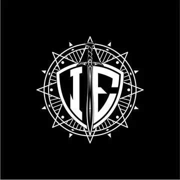 Monogram initial letter IE with shield decorated with star ornament Stock Illustration