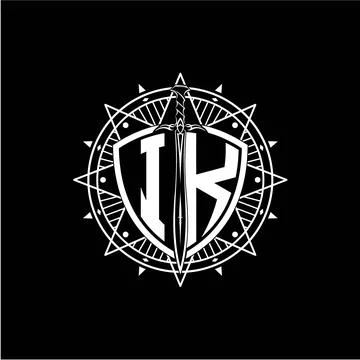 Monogram initial letter IK with shield decorated with star ornament Stock Illustration