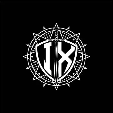Monogram initial letter IX with shield decorated with star ornament Stock Illustration