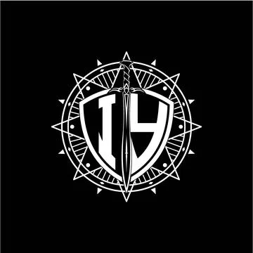Monogram initial letter IY with shield decorated with star ornament Stock Illustration