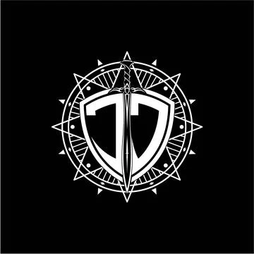 Monogram initial letter JJ with shield decorated with star ornament Stock Illustration