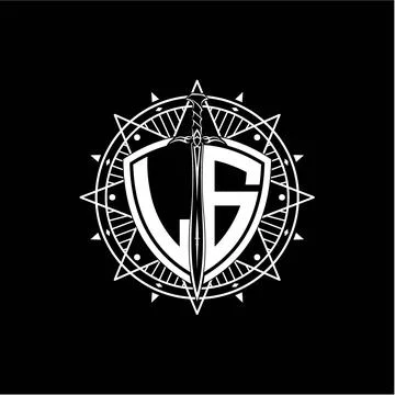 Monogram initial letter LG with shield decorated with star ornament Stock Illustration