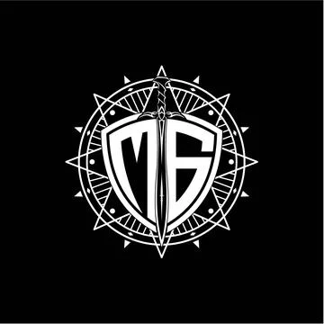 Monogram initial letter MG with shield decorated with star ornament 스톡 일러스트
