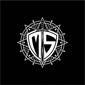 Monogram initial letter MS with shield decorated with star ornament Stock Illustration