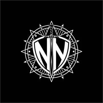 Monogram initial letter NN with shield decorated with star ornament Stock Illustration