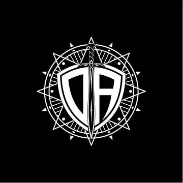 Monogram initial letter OA with shield decorated with star ornament Stock Illustration