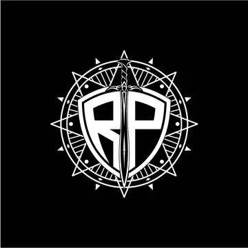Monogram initial letter RP with shield decorated with star ornament Stock-Illustration