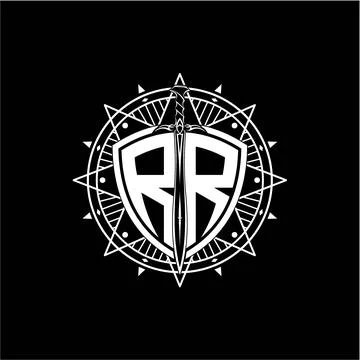 Monogram initial letter RR with shield decorated with star ornament Stock Illustration