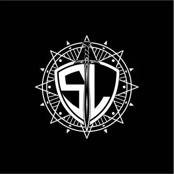 Monogram initial letter SL with shield decorated with star ornament Stock Illustration