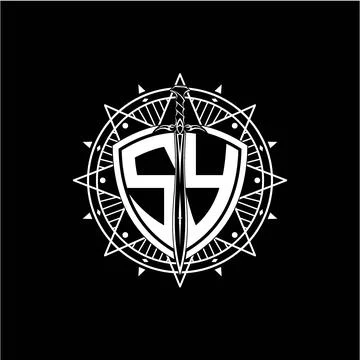 Monogram initial letter SY with shield decorated with star ornament Stock Illustration