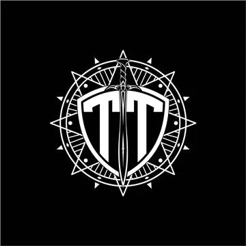 Monogram initial letter TT with shield decorated with star ornament Stock Illustration
