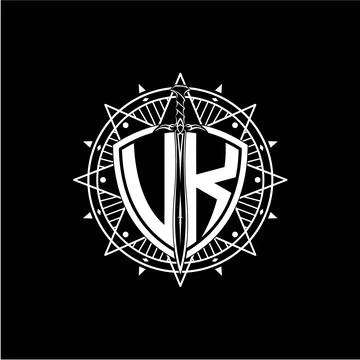 Monogram initial letter VK with shield decorated with star ornament Stock Illustration