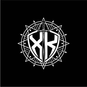 Monogram initial letter XK with shield decorated with star ornament Stock Illustration