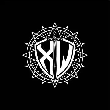 Monogram initial letter XW with shield decorated with star ornament Stock Illustration