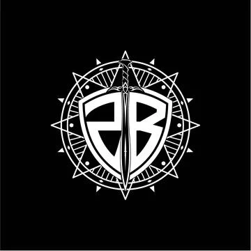 Monogram initial letter ZB with shield decorated with star ornament Stock Illustration