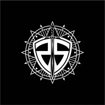 Monogram initial letter ZS with shield decorated with star ornament Stock Illustration