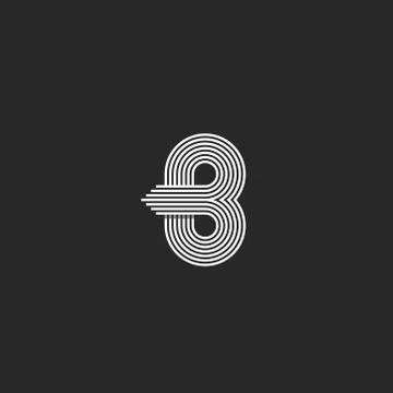 Monogram letter B logo design mockup, parallel lines linear element template, Stock Illustration