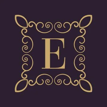 Monogram letter E. Calligraphic ornament. Gold. Retro, Business and Vintage Stock Illustration