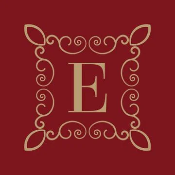 Monogram letter E. Calligraphic ornament. Gold. Retro, Business and Vintage Illustrazione stock