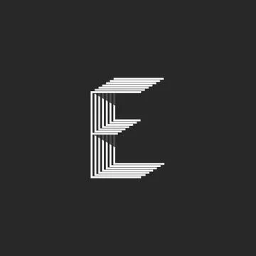 Monogram letter E logo, black and white many parallel thin lines mark, creati Stock Illustration