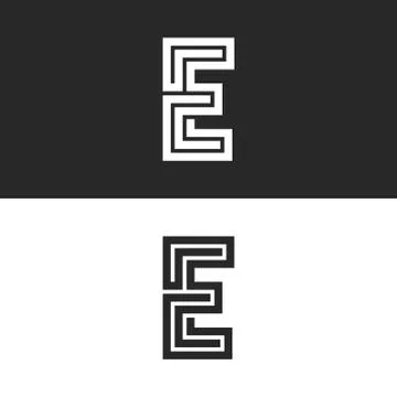 Monogram letter E logo maze shape creative art work interweaving black and wh Illustrazione stock