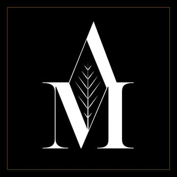 Monogram with the letter M, inside an abstract veined sheet. logo for boutique Stock Illustration