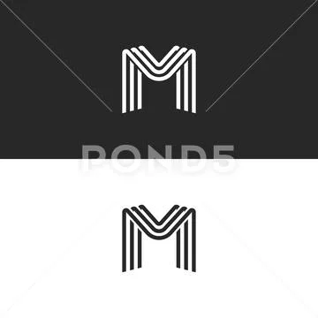 Monogram letter M logo, black and white smooth lines design element, minimal Stock Illustration