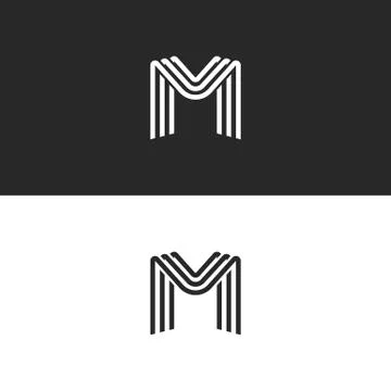 Monogram letter M logo, black and white smooth lines design element, minimal  Stock Illustration