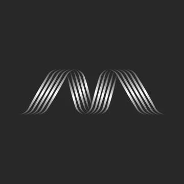 Monogram letter M logo minimal of overlapping metallic ribbons and swirls thi Stock Illustration