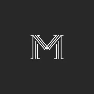 Monogram letter M logo mockup, thin line decoration hipster initial, outline  Stock Illustration