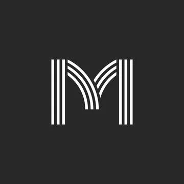 Monogram letter M logo offset thin parallel lines minimal design, linear crea Stock Illustration