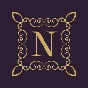Monogram letter N. Calligraphic ornament. Gold. Retro, Business and Vintage Stock Illustration