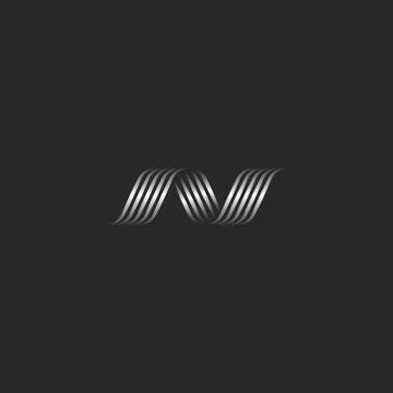 Monogram letter N logo design wavy ribbons lines, metallic gradient wave shap Stock Illustration