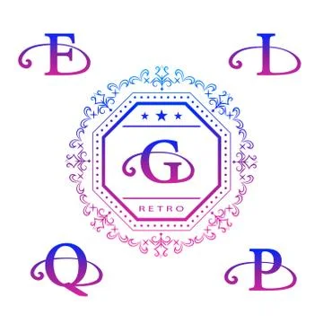 Monogram logo. Abstract style. Letter emblem F, I, G, Q, P Stock-Illustration