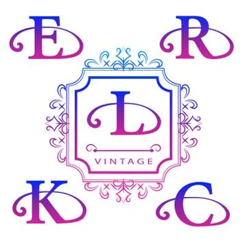 Monogram logo. Abstract style. Letter emblem E, R, L, K, C Stock Illustration
