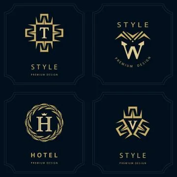 Monogram logo. Abstract style. Letter emblem T, W, H, V 스톡 일러스트