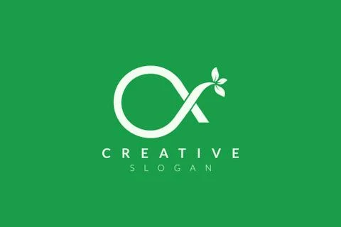 Monogram logo design combining letter O and X and leaves. Simple and modern v Stock Illustration