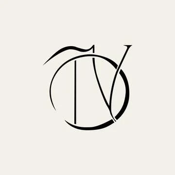 Monogram logo, Initial letters D and V black color on beige background Stock Illustration
