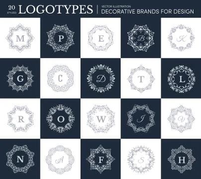 Monogram Luxury frame set collection. Floral label concept Stock Illustration