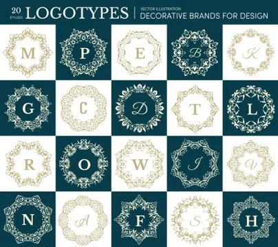 Monogram Luxury frame set collection. Floral label concept design Illustrazione stock