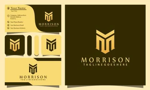 Monogram M shield luxury logos design vector illustration with line art style Stock Illustration