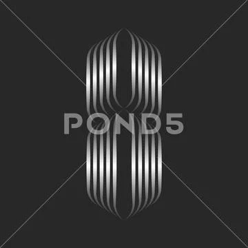 Monogram number 8 logo 3d metallic effect, silver stripes from
