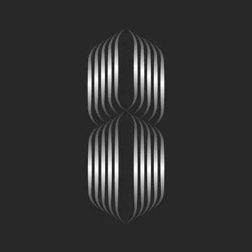 Monogram number 8 logo 3d metallic effect, silver stripes from smooth thin li Stock Illustration