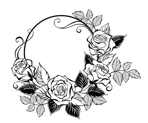 Monogram with outline roses Stock Illustration